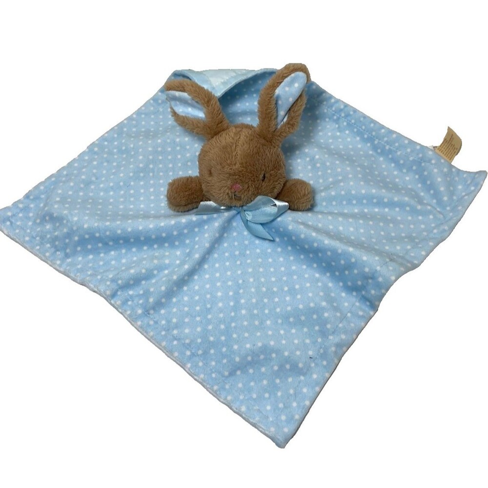 MTY International BRown Bunny Blue Polka Dot Ears Lovey Security Blanket